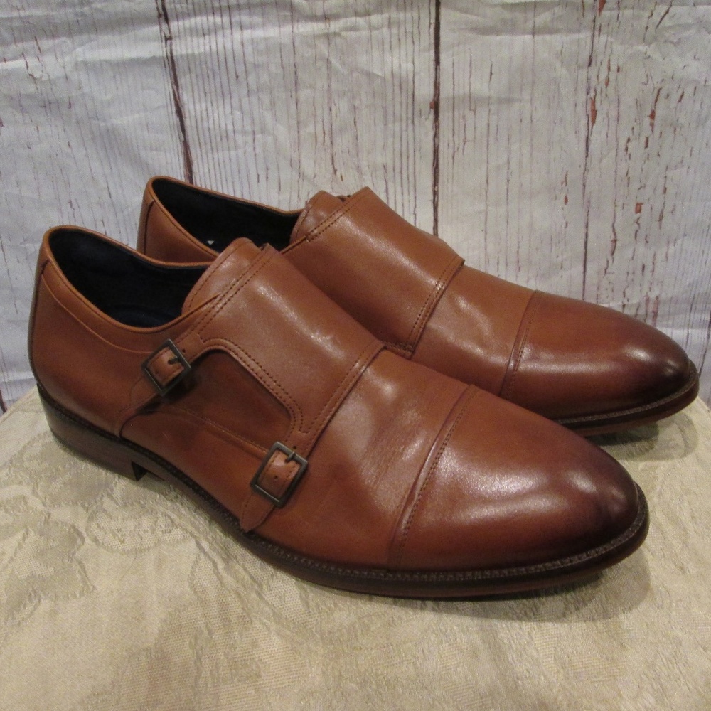 new COLE HAAN men's Warner Grand British tan Leather Monk Strap shoe Sz 13M